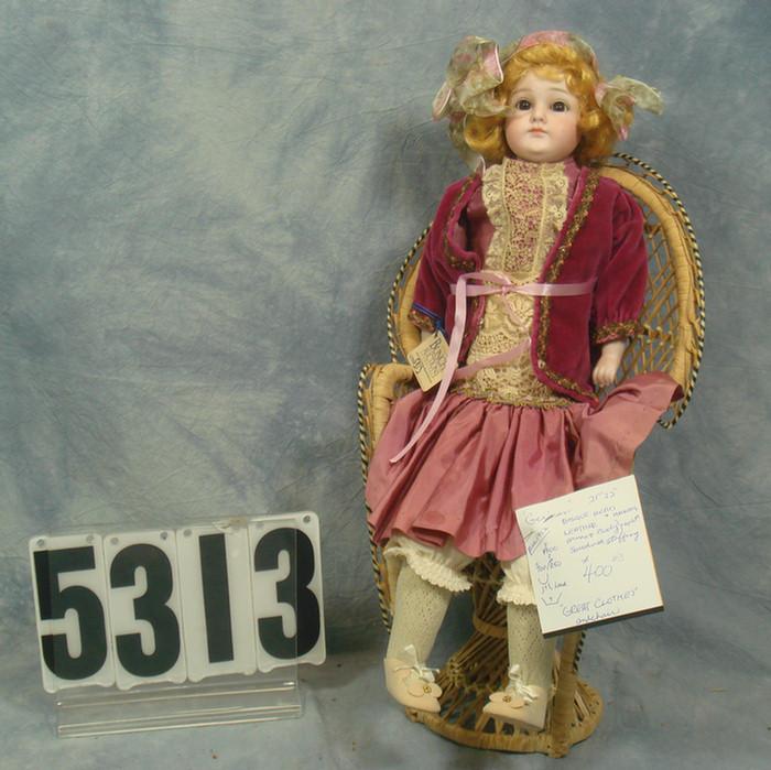 Appraisal: marked bisque head doll inches tall leather body which has