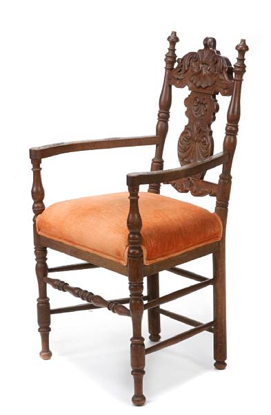 Appraisal: A Renaissance style carved armchair height in width depth in