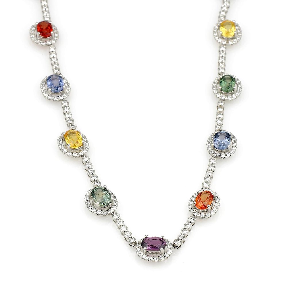 Appraisal: K WG Diamond and Multicolored Semi Precious Gemstone Necklace k