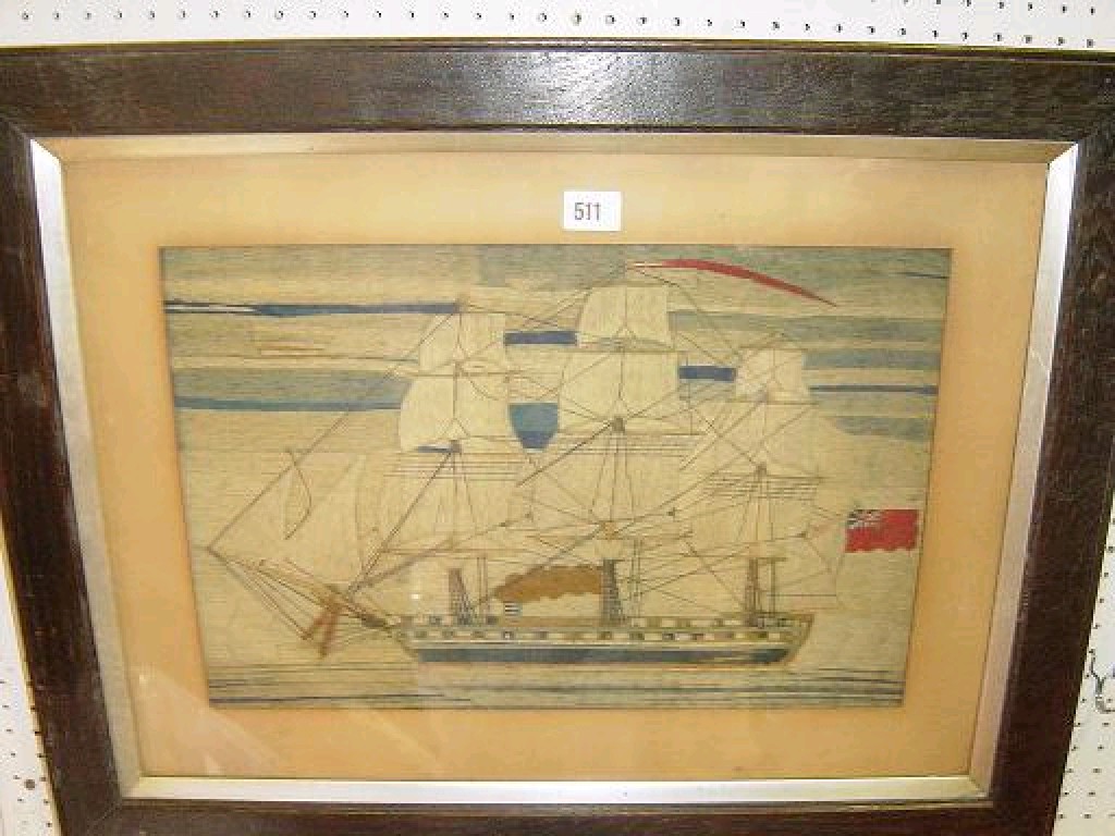 Appraisal: A th century wool work picture of a -masted sailing