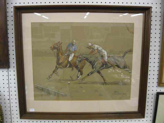 Appraisal: Oriental Pastel Gouache of Polo Players signed image area ''