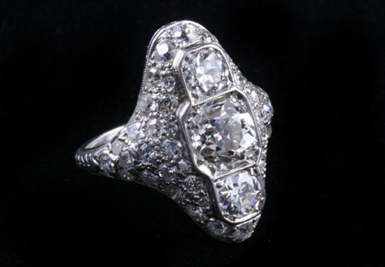 Appraisal: EDWARDIAN PLATINUM AND DIAMOND LOZENGE SHAPE RING circa Old European-cut