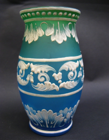 Appraisal: ENGLISH FLORENTINE ART GLASS VASE blue shaded to green ground