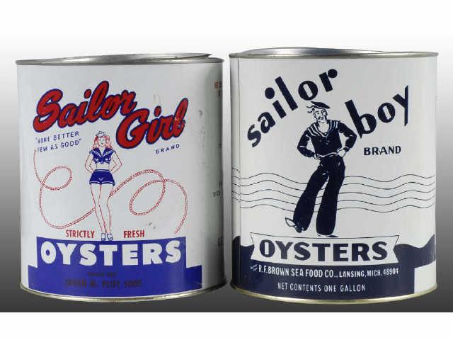 Appraisal: Lot of Sailor Girl Boy -Gallon Oyster Cans Description Light