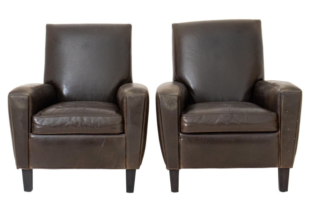 Appraisal: CRAFTSMAN LEATHER BY STICKLEY ARMCHAIRS PAIR Craftsman Leather by Stickley