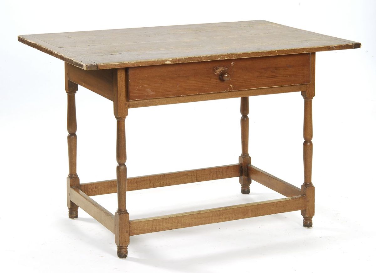 Appraisal: ANTIQUE AMERICAN TAVERN TABLE Circa In pine and maple Top