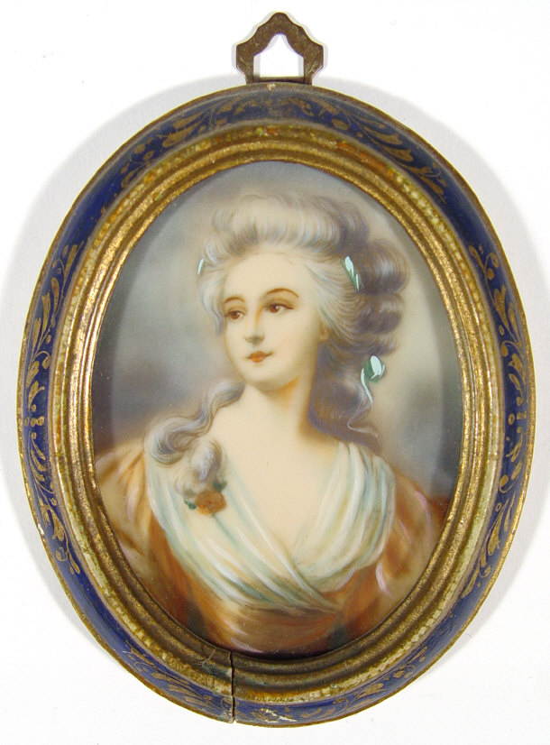 Appraisal: Oval portrait miniature painted with a young woman onto panel