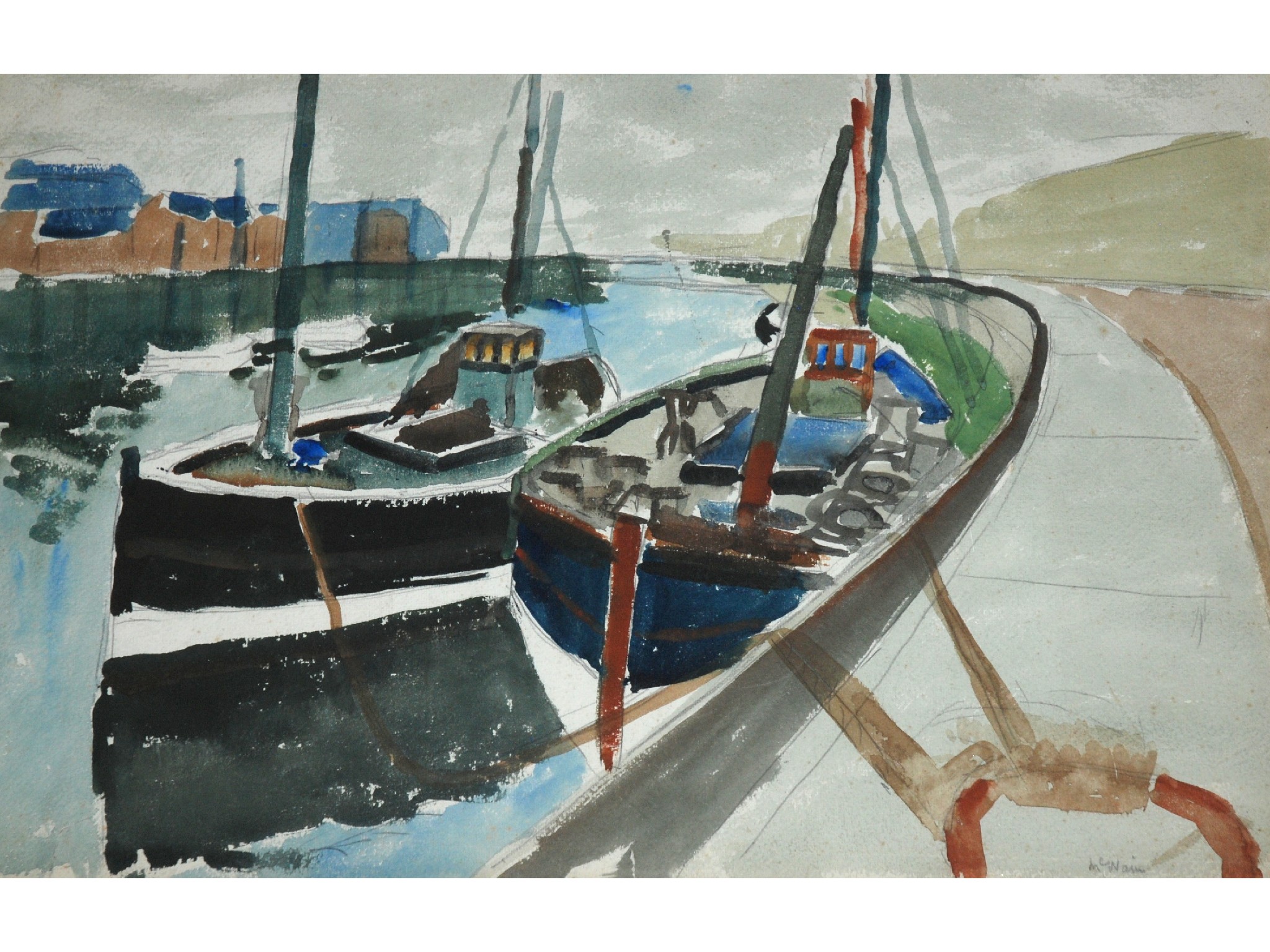 Appraisal: JOHN MCNAIRN Fishing Boats signed watercolour