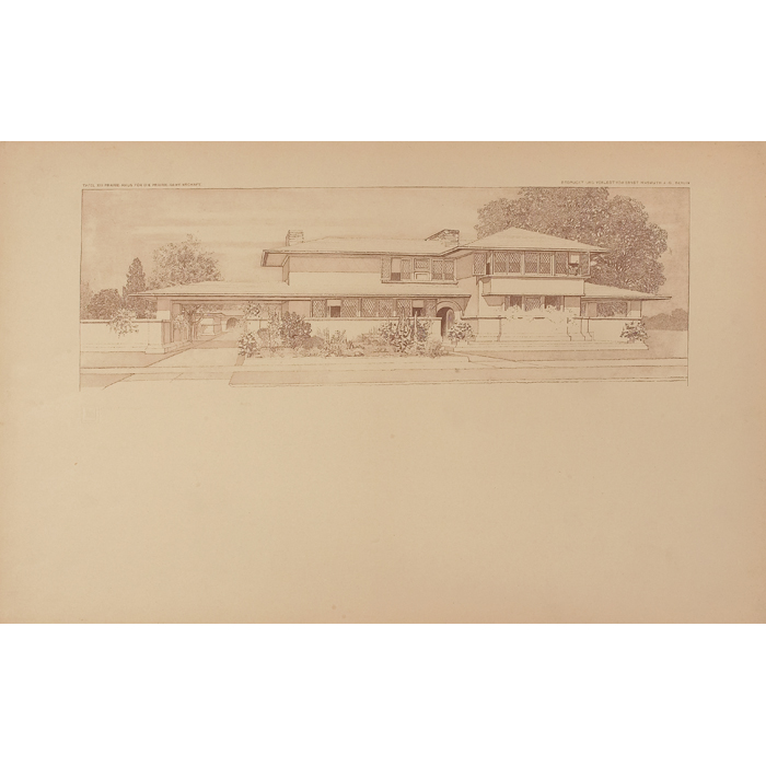 Appraisal: Frank Lloyd Wright Wasmuth print Plate XIII perspective for a