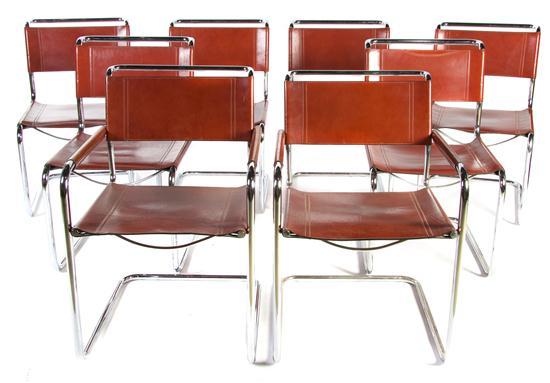 Appraisal: Set of Eight Chrome and Leather Chairs After a Design