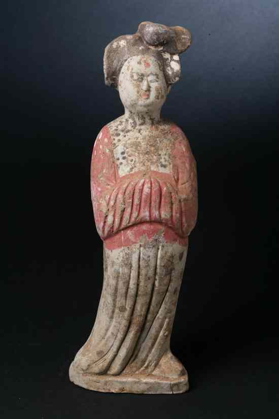 Appraisal: CHINESE POTTERY FIGURE OF A COURT LADY Tang Dynasty -