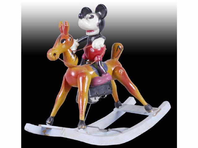 Appraisal: Japanese Celluloid Mickey Mouse Riding Horse Description Wind-up Not working