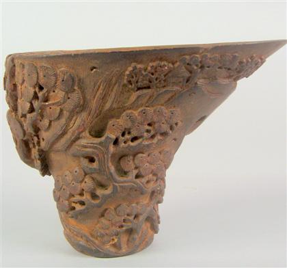 Appraisal: Chinese bamboo libation cup Republic period L in Carved in