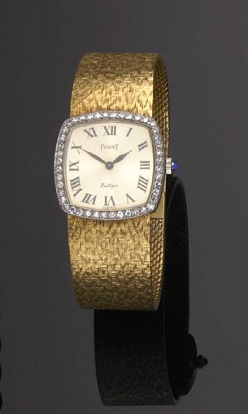 Appraisal: A lady's diamond and k gold Piaget bracelet wristwatch cushion