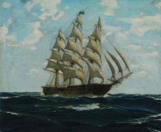 Appraisal: WOOD Hunter Oil on Canvas Ship at Sea Signed and