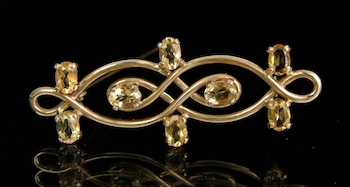 Appraisal: Ladies' Gold Pin With Citrine Gemstones Hallmarked k yellow gold