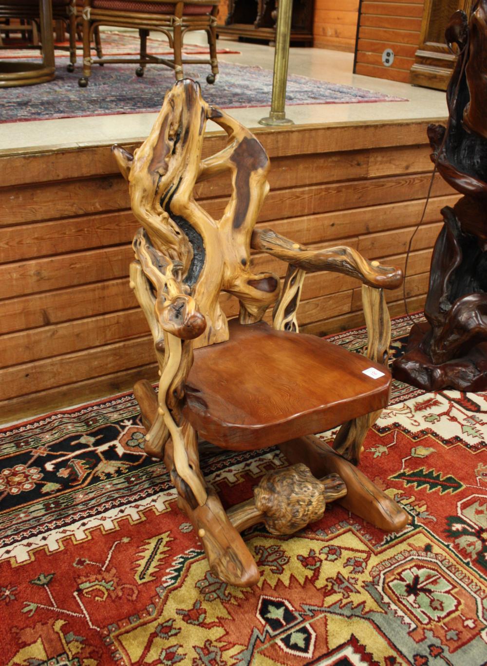 Appraisal: CUSTOM ARTISAN STUDIO REDWOOD BURL ROCKING CHAIR H