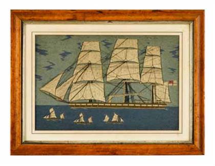 Appraisal: Wool work portrait of a British sailing ship th century