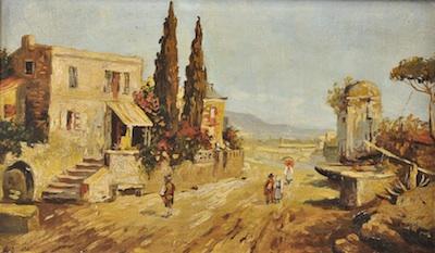 Appraisal: Valentin Sorei Russian born Old Italian Village Oil on wood