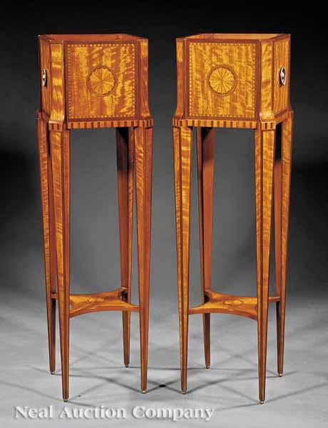 Appraisal: A Pair of Neo-Classical-Style Inlaid Satinwood Jardini res with paterae