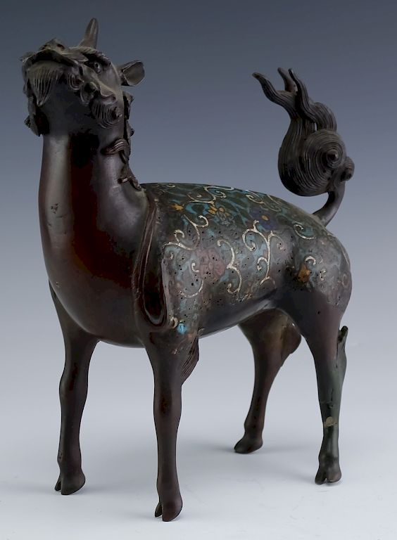 Appraisal: Old Chinese Enamel Cloisonne Bronze Qilin Kirin Antique Chinese bronze