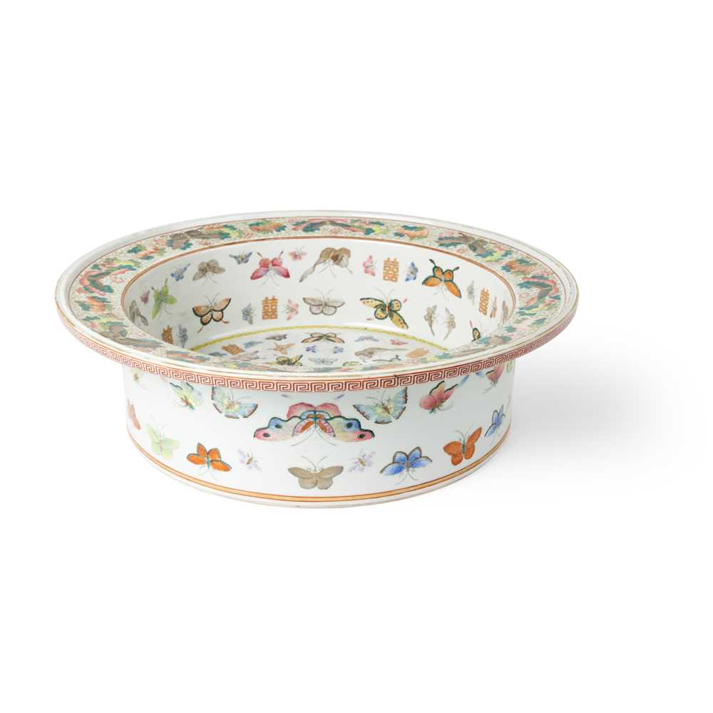 Appraisal: FAMILLE ROSE 'BUTTERFLY AND HAPPINESS' BASIN QING DYNASTY GUANGXU MARK