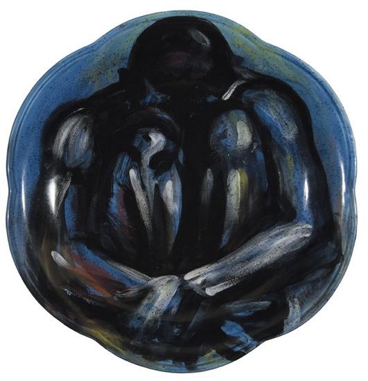 Appraisal: Tom FEELINGS - Painted plate Ceramic plate depicting a crouching