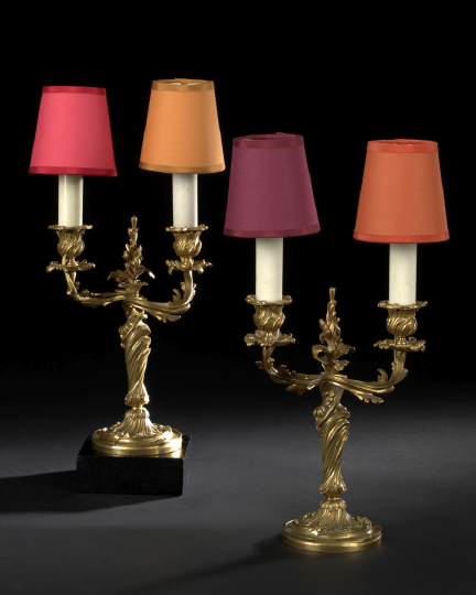 Appraisal: Pair of French Gilded Brass Two-Light Candelabra fourth quarter th