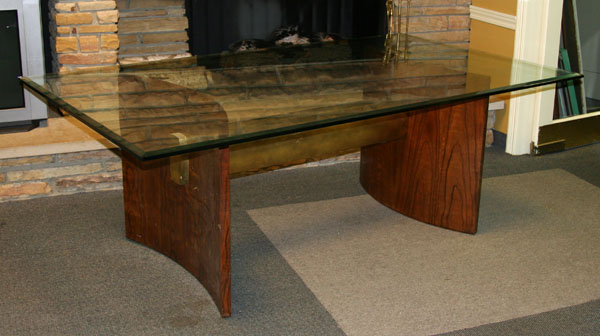 Appraisal: Danish Modern dining table curved rosewood panel base polished metal