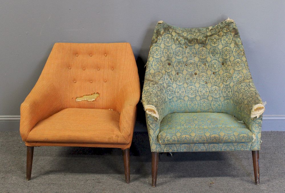 Appraisal: MIDCENTURY Upholstered Chairs Nice lines on both chairs and from