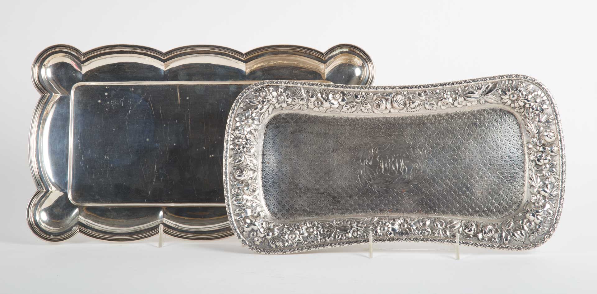 Appraisal: American Continental silver dresser trays Jenkins Jenkins repousse sterling silver