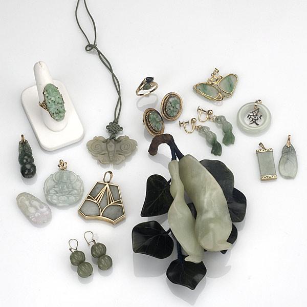 Appraisal: JADE NEPHRITE JEWELRY Nineteen pieces th C Seven pendants with