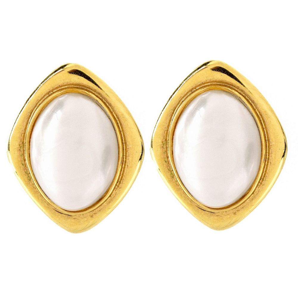 Appraisal: Vintage Mabe Pearl and K Gold Earrings Vintage Mabe Pearl