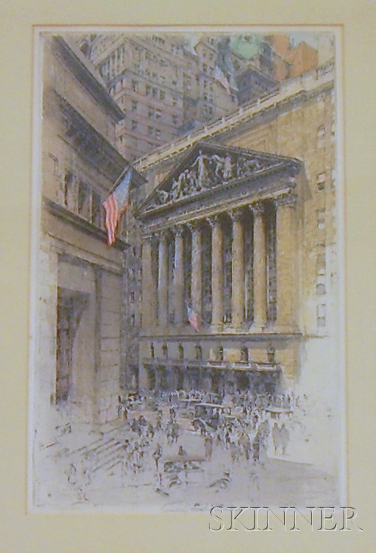 Appraisal: Framed Color Etching New York Stock Exchange by Luigi Kasimir