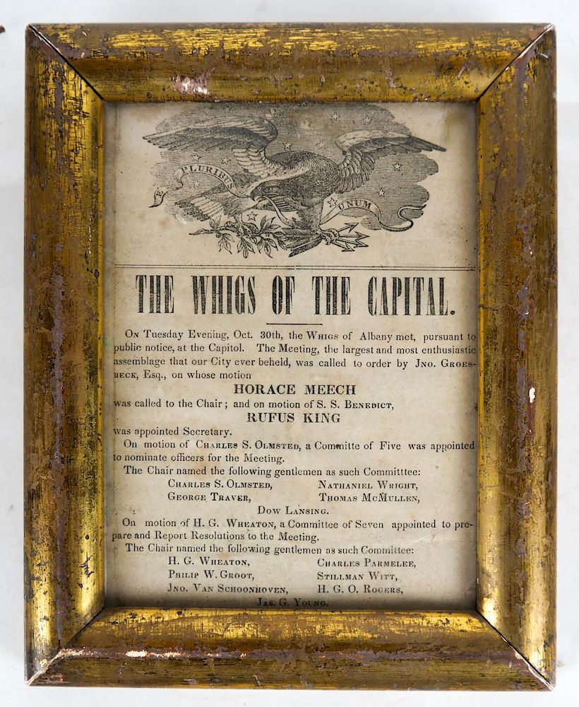 Appraisal: New York Whigs of the Capital Handbill in Frame Framed