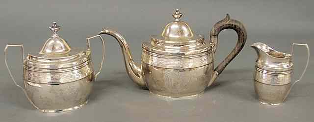 Appraisal: Early American coin silver tea service marked I K to