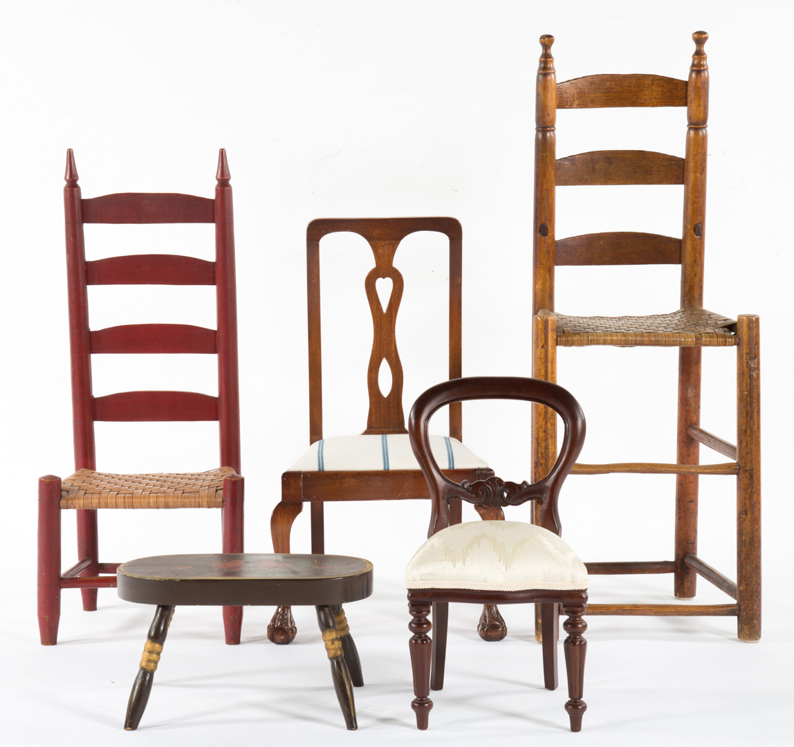 Appraisal: Five pieces of miniature furniture th th centuries includes Chippendale