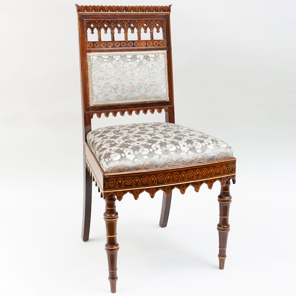 Appraisal: Charles X Inlaid Rosewood Side Chair in the Neo-Gothic taste