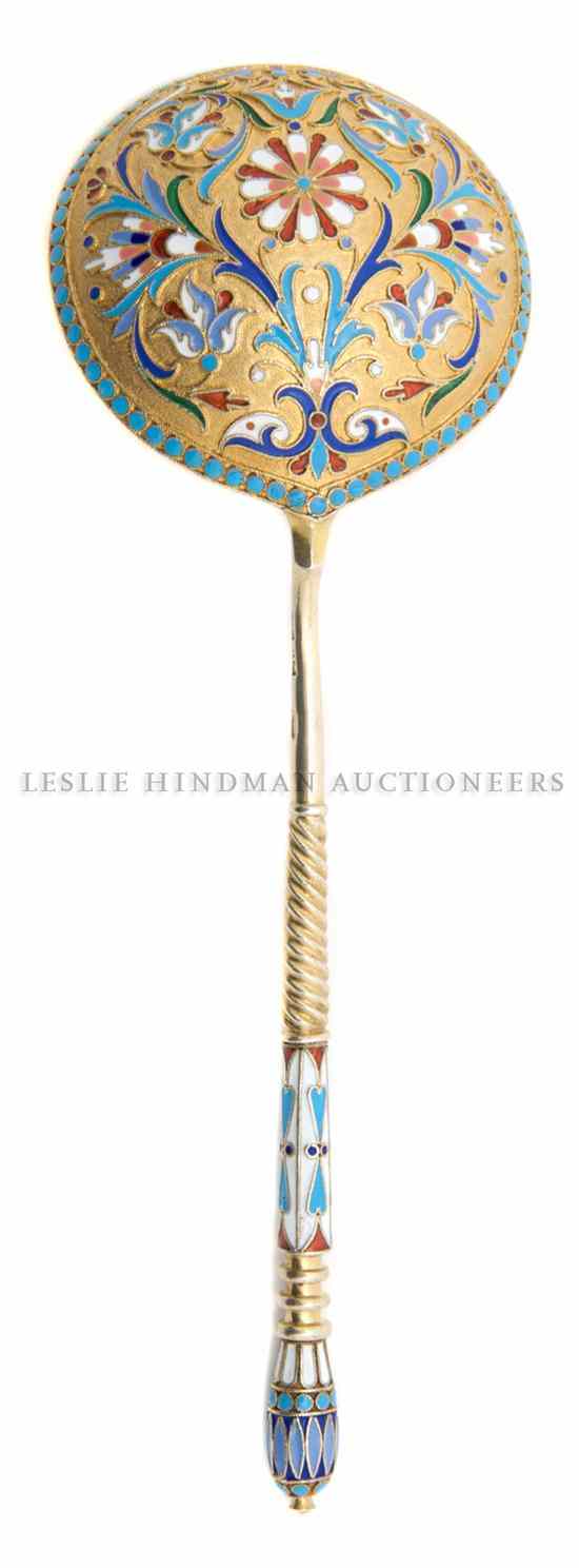 Appraisal: A Russian Gilt Silver Enameled Spoon Moscow maker HA the