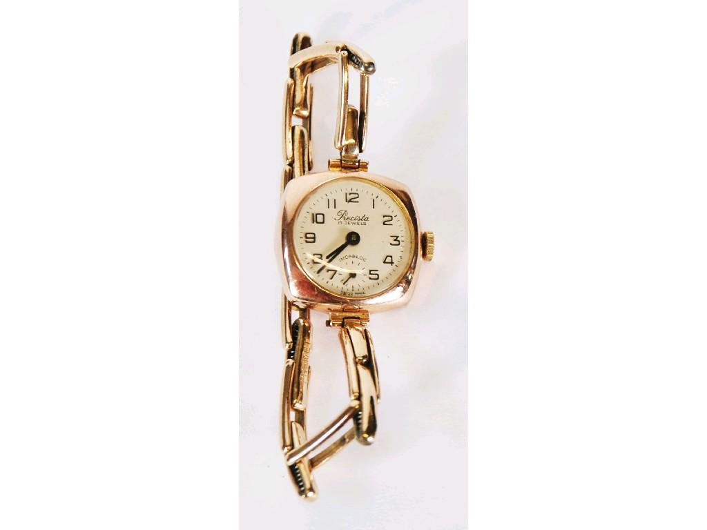 Appraisal: PRECISTA LADY'S CT GOLD CASED WRISTLET WATCH with jewels movement