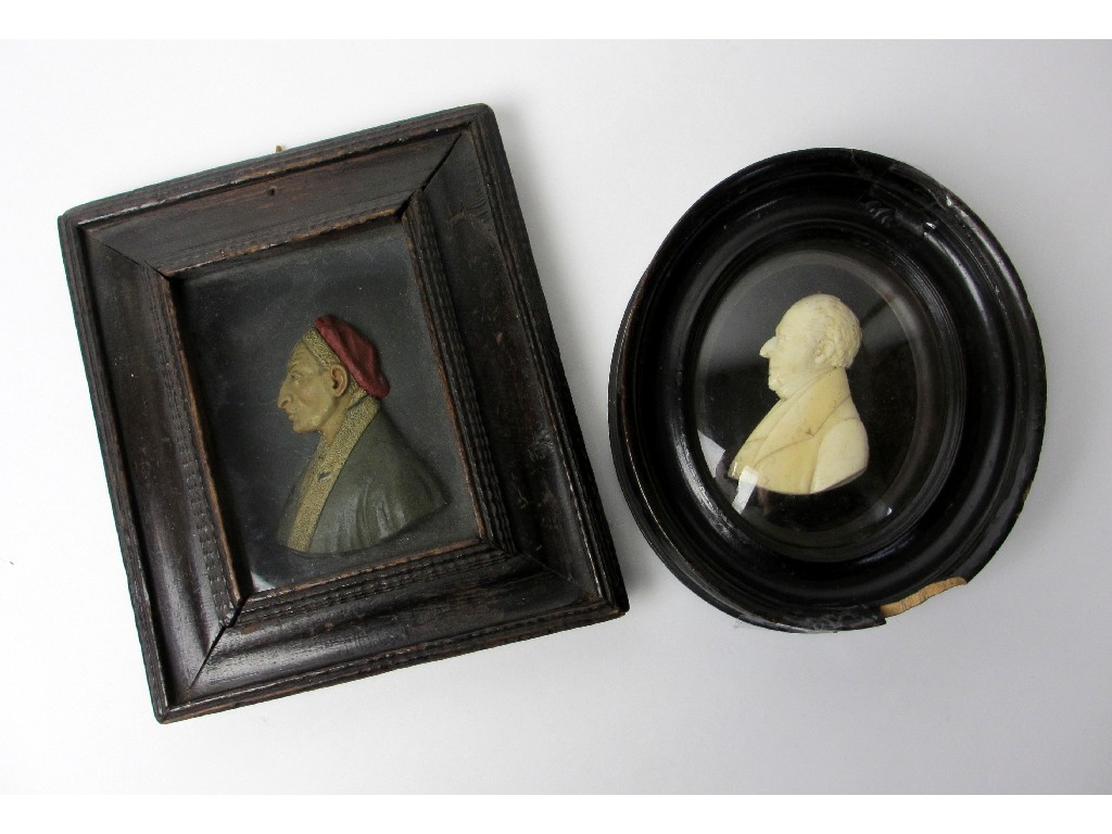 Appraisal: An ivory portrait bust profile miniature of a gentleman early