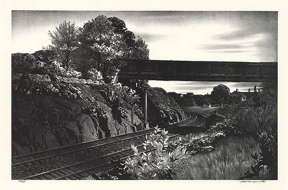 Appraisal: Original Wengenroth Lithograph - Railroad Cut Railroad Cut Noank Connecticut