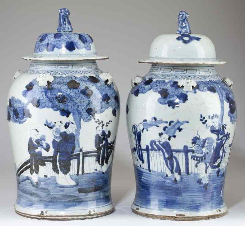 Appraisal: Pair Large Chinese Blue and White Jars th century having