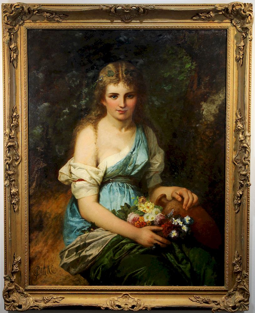 Appraisal: Signed th C Painting of Young Girl with Flowers Signed