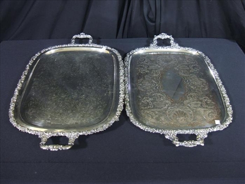 Appraisal: TWO GRAND SILVER PLATED RECTANGULAR TRAYS Both trays of similar