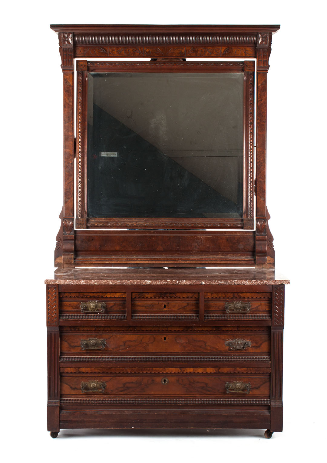 Appraisal: American Victorian walnut bureau circa Eastlake style with mirrored upright