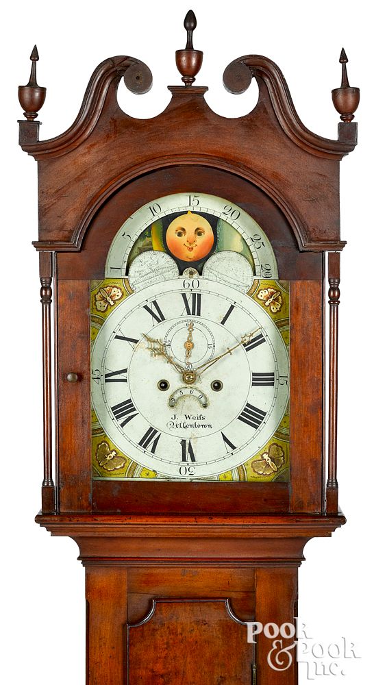 Appraisal: Pennsylvania Federal cherry tall case clock Pennsylvania Federal cherry tall