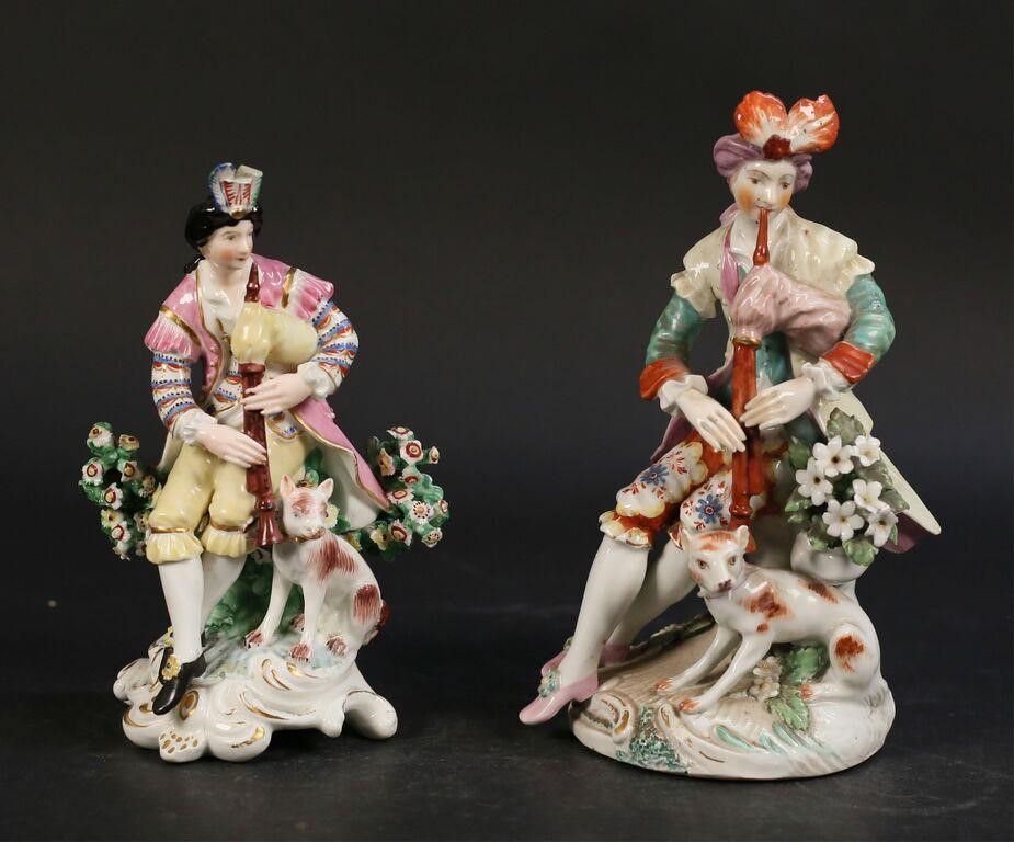 Appraisal: DERBY CHELSEA PORCELAIN FIGURES MUSICIANS porcelain figures of musicians Derby