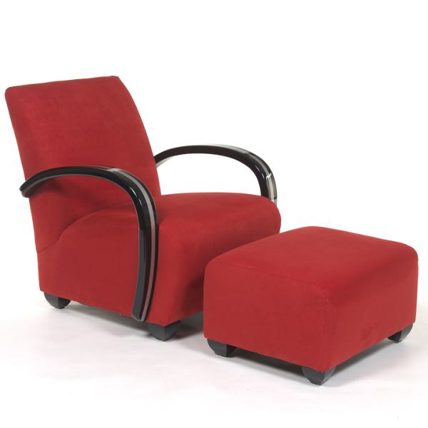 Appraisal: RED ARM CHAIR WITH OTTOMANS BY CARTER x x chair