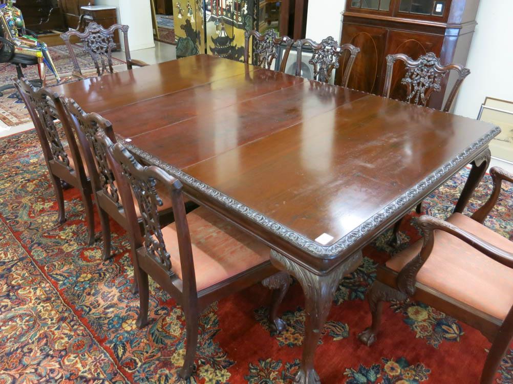 Appraisal: CHIPPENDALE REVIVAL MAHOGANY DINING TABLE AND CHAIR SET American early